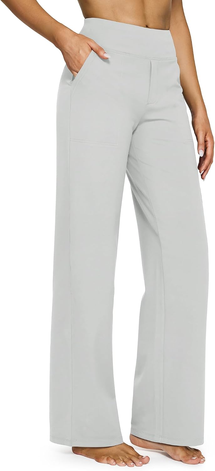 Yoga Pants Women Wide Leg Pants with Pockets High Waist Stretch Dress Casual Sweatpants Petite/Regular/Tall
