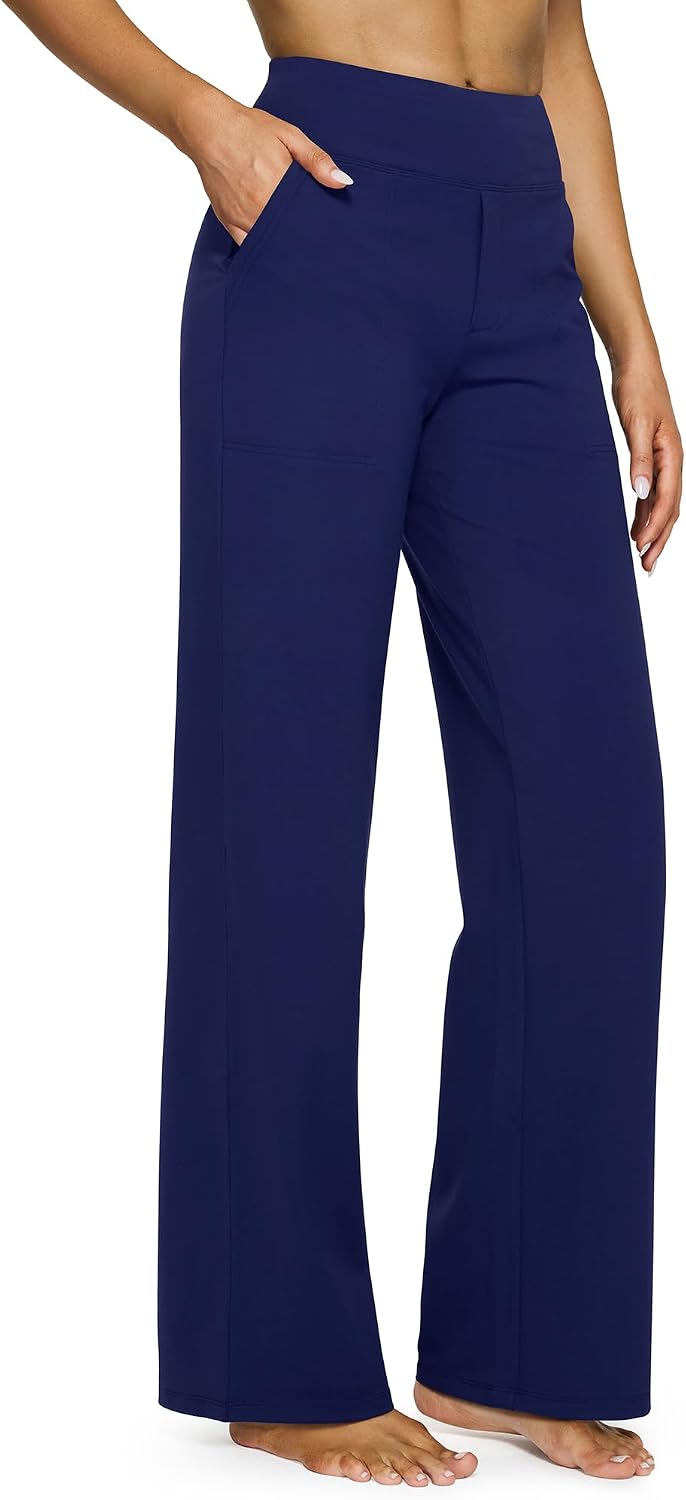 Yoga Pants Women Wide Leg Pants with Pockets High Waist Stretch Dress Casual Sweatpants Petite/Regular/Tall